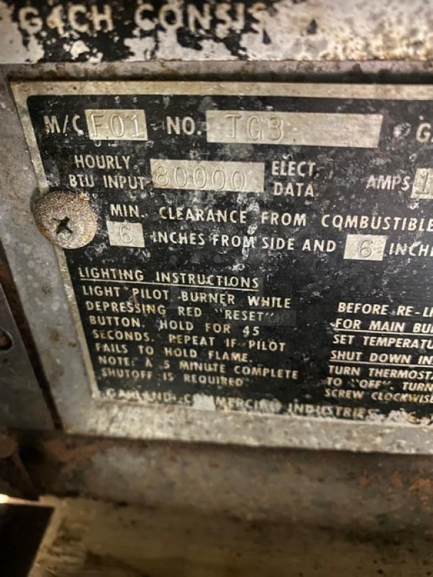 Garland Commercial Stainless Steel Natural Gas Powered Double Stacked Convection Oven! With Thermostatic Controls! With Wire Oven Racks! Model: F01 SN: TG3! 115V 1 Phase! With Legs! 2X Your Bid Makes One Unit! - Image 14 of 15