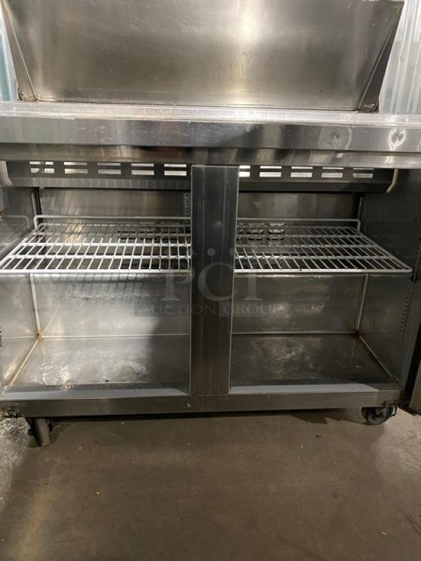 Spartan Commercial Stainless Steel 2 Door Refrigerated Bain Marie Style Mega Top Salad/Sandwich Prep Table! With Poly Coated Wire Racks! Model: SST-48! 115V! On Casters! - Image 6 of 11