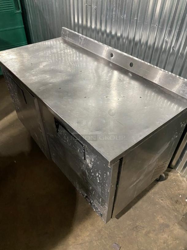 True Commercial Stainless Steel Solid 2 Door Worktop Refrigerator! With Back Splash! With Poly Coated Wire Racks! Model: TWT-60 SN: 8711032! 115V 1 Phase! On Casters! - Image 8 of 11