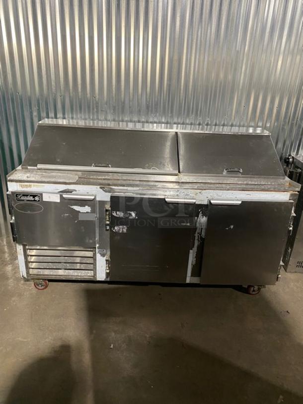 Leader! 2021 Late Model! Commercial Stainless Steel 3 Door Refrigerated Bain Marie Style Mega Top Salad/Sandwich Prep Table! With Poly Coated Wire Racks! Model: NLM72 SN: NE06R1791! 115V 1 Phase! On Casters! - Image 1 of 11