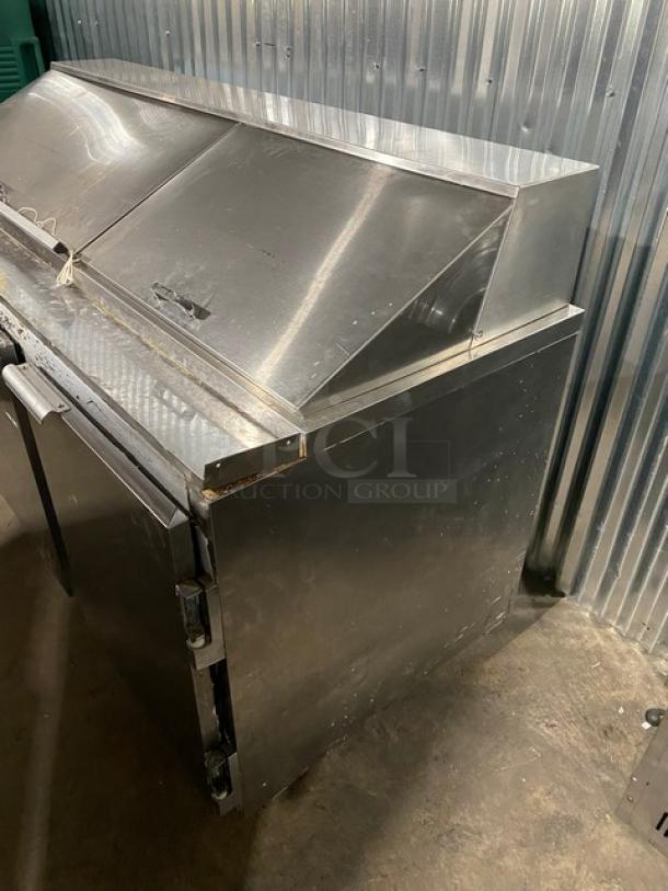 Leader! 2021 Late Model! Commercial Stainless Steel 3 Door Refrigerated Bain Marie Style Mega Top Salad/Sandwich Prep Table! With Poly Coated Wire Racks! Model: NLM72 SN: NE06R1791! 115V 1 Phase! On Casters! - Image 4 of 11