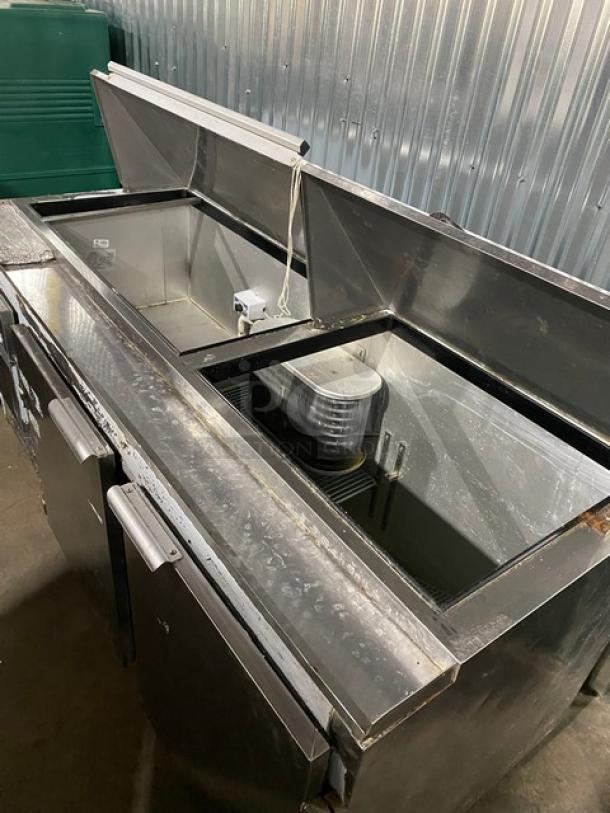 Leader! 2021 Late Model! Commercial Stainless Steel 3 Door Refrigerated Bain Marie Style Mega Top Salad/Sandwich Prep Table! With Poly Coated Wire Racks! Model: NLM72 SN: NE06R1791! 115V 1 Phase! On Casters! - Image 5 of 11