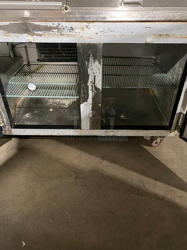 Leader! 2021 Late Model! Commercial Stainless Steel 3 Door Refrigerated Bain Marie Style Mega Top Salad/Sandwich Prep Table! With Poly Coated Wire Racks! Model: NLM72 SN: NE06R1791! 115V 1 Phase! On Casters! - Image 6 of 11