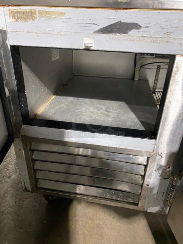 Leader! 2021 Late Model! Commercial Stainless Steel 3 Door Refrigerated Bain Marie Style Mega Top Salad/Sandwich Prep Table! With Poly Coated Wire Racks! Model: NLM72 SN: NE06R1791! 115V 1 Phase! On Casters! - Image 7 of 11