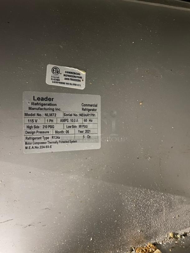 Leader! 2021 Late Model! Commercial Stainless Steel 3 Door Refrigerated Bain Marie Style Mega Top Salad/Sandwich Prep Table! With Poly Coated Wire Racks! Model: NLM72 SN: NE06R1791! 115V 1 Phase! On Casters! - Image 8 of 11