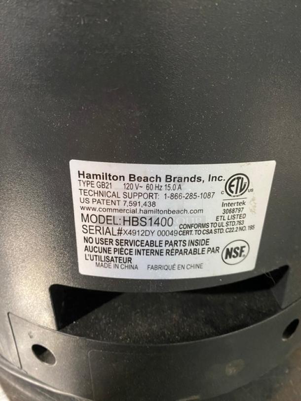 Hamilton Beach Revolution Series Commercial Electric Powered Countertop Portion Ice-Shaver/Blender! With 5 Gal. Capacity Insulated Double-Wall Hopper & 64 Oz. Polycarbonate Container! Model: HBS1400 SN: X4912DY00049! 120V! - Image 10 of 10
