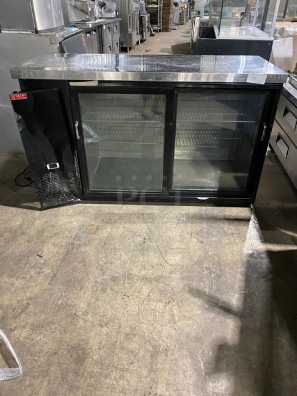 L & J NY Commercial Black Double Glass Door Refrigerated Back Bar Beverage Cooler! With Stainless Steel Worktop! With Poly Coated Wire Racks! Model: JBB-60G-SD SN: LJR190227! - Image 1 of 10