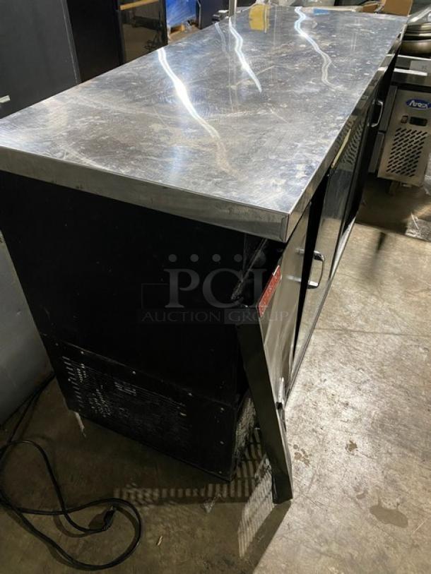 L & J NY Commercial Black Double Glass Door Refrigerated Back Bar Beverage Cooler! With Stainless Steel Worktop! With Poly Coated Wire Racks! Model: JBB-60G-SD SN: LJR190227! - Image 2 of 10