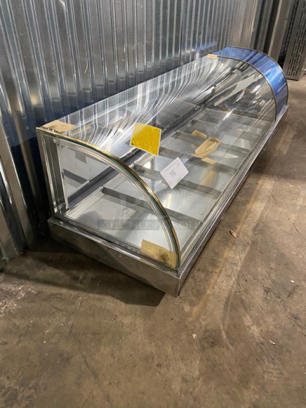 NEW! NEVER USED! Diamond Commercial Stainless Steel Curved Glass Refrigerated 63" Sushi Display Case! With Rear Sliding Doors! Model: GVRB-160 SN: 2008.065608! 110V 1 Phase! - Image 2 of 9