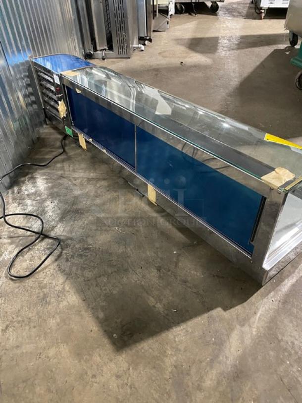 NEW! NEVER USED! Diamond Commercial Stainless Steel Curved Glass Refrigerated 63" Sushi Display Case! With Rear Sliding Doors! Model: GVRB-160 SN: 2008.065608! 110V 1 Phase! - Image 3 of 9