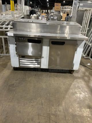 Leader Commercial Stainless Steel 2 Door Refrigerated Bain Marie Style Mega Top Pizza Prep Table! With Poly Coated Wire Rack! On Casters!