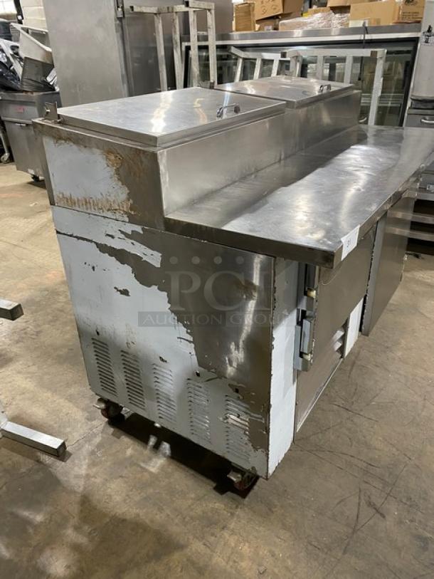 Leader Commercial Stainless Steel 2 Door Refrigerated Bain Marie Style Mega Top Pizza Prep Table! With Poly Coated Wire Rack! On Casters! - Image 2 of 11