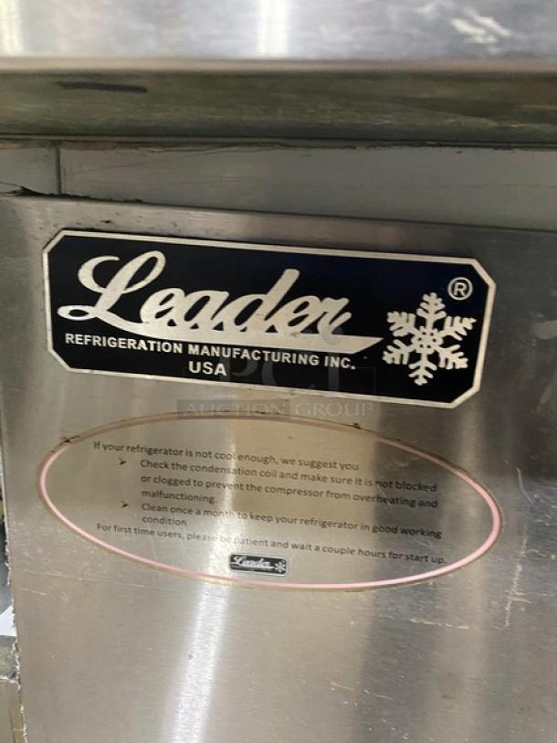 Leader Commercial Stainless Steel 2 Door Refrigerated Bain Marie Style Mega Top Pizza Prep Table! With Poly Coated Wire Rack! On Casters! - Image 10 of 11
