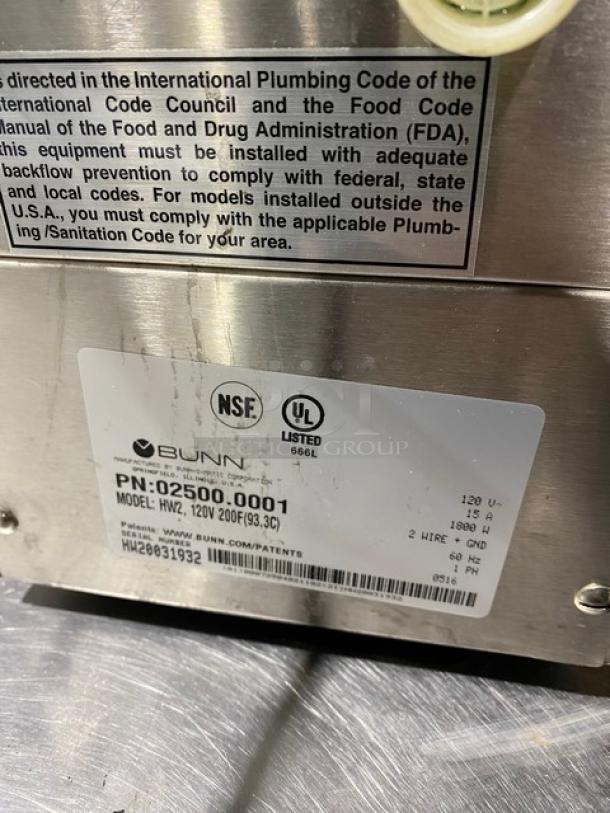 Bunn Commercial Stainless Steel Electric Powered Countertop Hot Water Dispenser! Model: HW2 SN: HW20031932! 120V 1 Phase! - Image 8 of 8