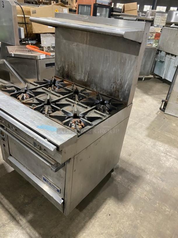 U.S. Range Commercial Stainless Steel Natural Gas Powered 6 Burner Range/Oven Combo! With Backsplash & Overhead Salamander Shelf! On Casters! - Image 2 of 11