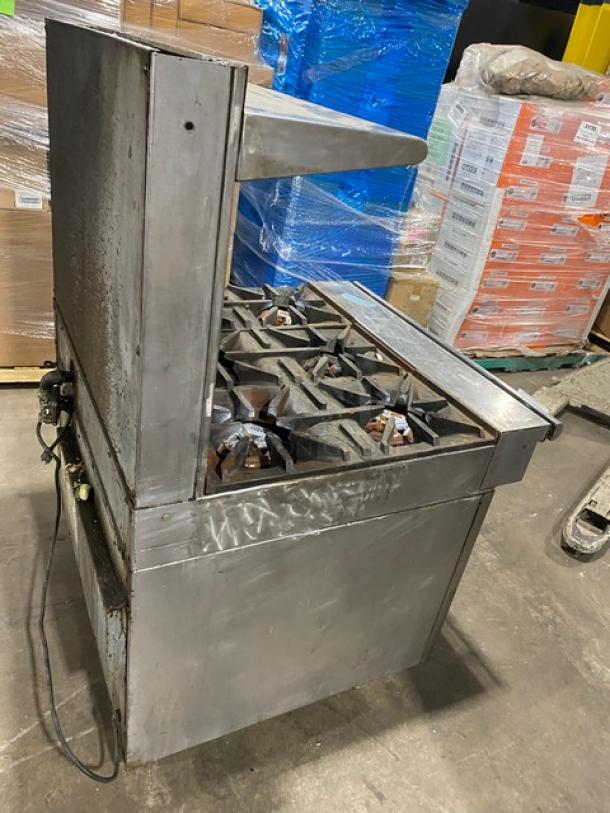 U.S. Range Commercial Stainless Steel Natural Gas Powered 6 Burner Range/Oven Combo! With Backsplash & Overhead Salamander Shelf! On Casters! - Image 4 of 11