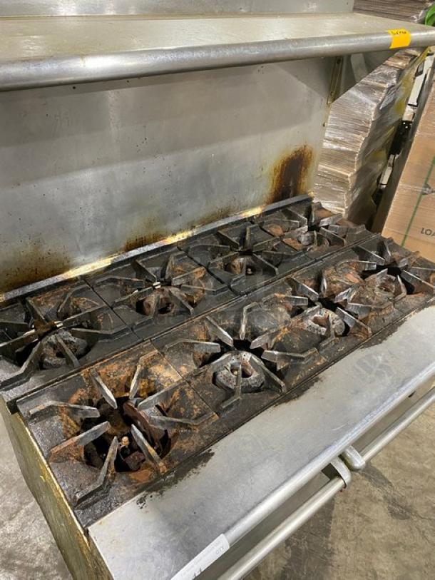 American Range Commercial Stainless Steel Natural Gas Powered 8 Burner Range/Double Oven Combo! With Back Splash & Overhead Salamander Shelf! With Wire Oven Racks! On Casters! - Image 5 of 11