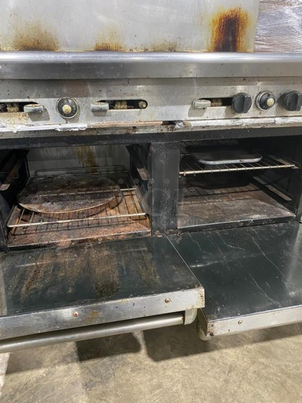 American Range Commercial Stainless Steel Natural Gas Powered 8 Burner Range/Double Oven Combo! With Back Splash & Overhead Salamander Shelf! With Wire Oven Racks! On Casters! - Image 6 of 11