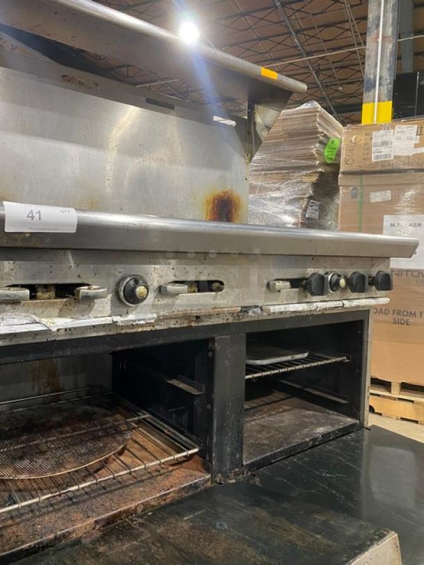 American Range Commercial Stainless Steel Natural Gas Powered 8 Burner Range/Double Oven Combo! With Back Splash & Overhead Salamander Shelf! With Wire Oven Racks! On Casters! - Image 7 of 11