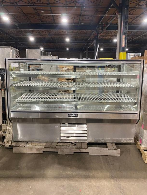 Leader Commercial Stainless Steel Straight Glass Refrigerated 3-Tier Bakery Merchandiser Display Showcase! With Adjustable Poly Coated Racks! With Rear Sliding Glass Doors! Model: HBK77 S/C SN: PU04M0094! 115V 1 Phase! - Image 1 of 10