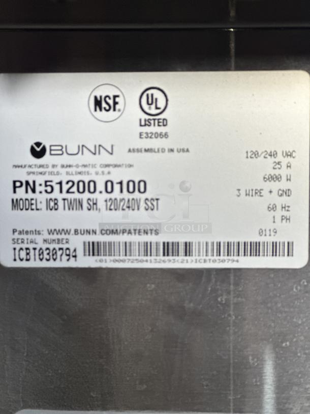 One Bunn Commercial Coffee Maker Model# 1CB Twin SH 120/240 Volts 20X21X34 Working when removed - Image 3 of 5