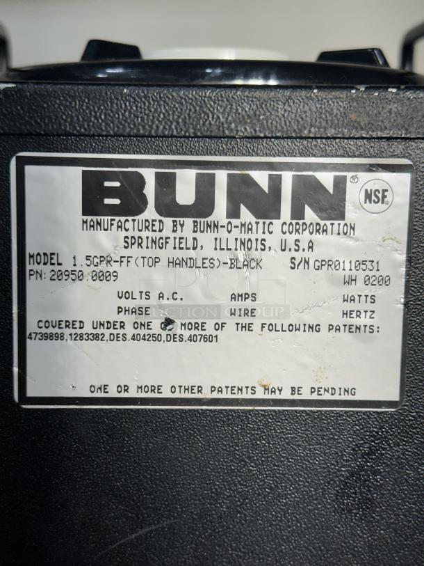 One Bunn Portable Coffee Server, 1.5 Gallon, Model # 1.5GPR-FF, Top Handle, 7X13X11 - Image 2 of 2