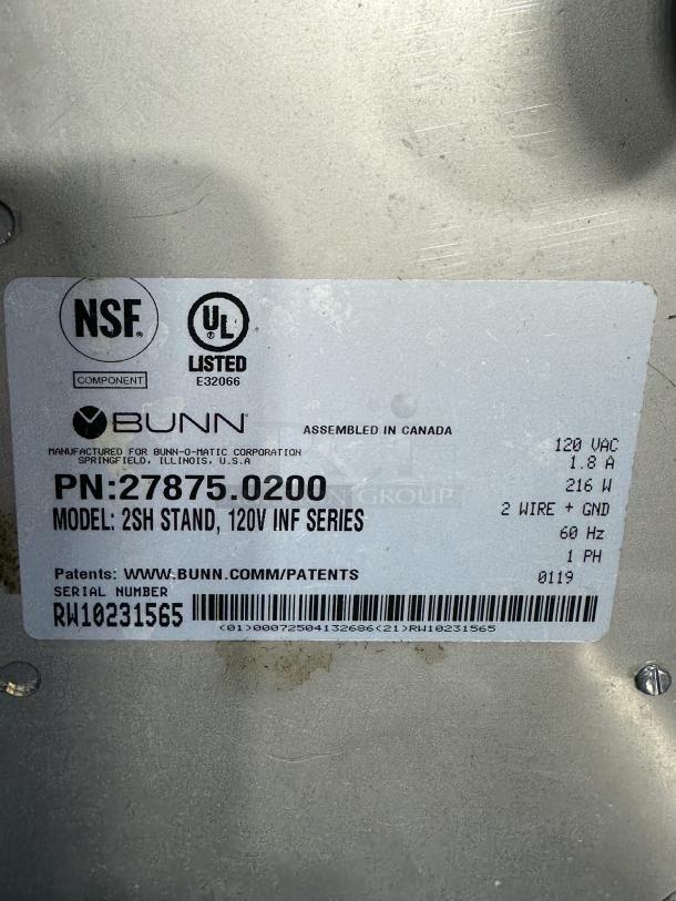 One Bunn Soft Heat Stand Warmer, Model# 2SH Stand 120 volts INF Series 20X12X10 - Image 3 of 4