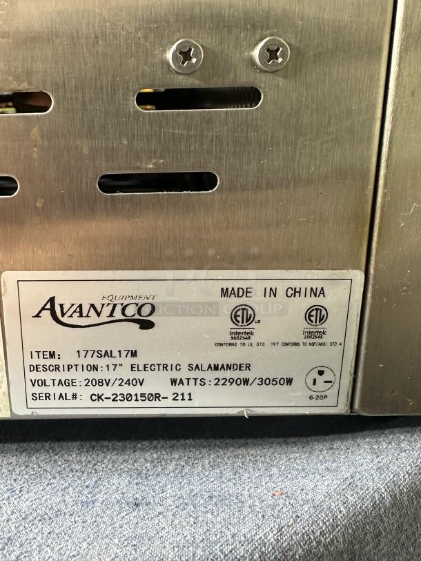 One Avantco 17" Electric Countertop Salamander Model# 177SAL17M 208/240 Volts 18X19X20 - Image 3 of 4