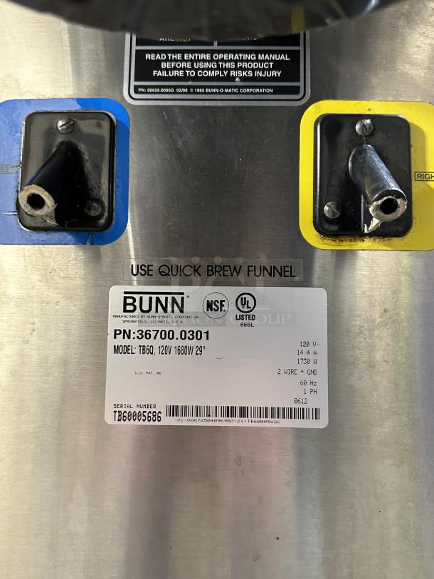 One Bunn Twin Iced Tea Brewer, 13 Gallon, Model# TB6Q, 120 Volts powered on when tested. 11X83X35 - Image 3 of 3