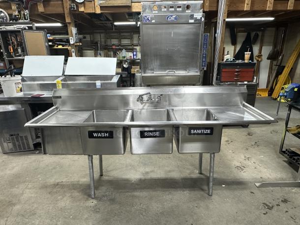 EXCELLENT Elkay Commercial Stainless-Steel Sink with long neck faucet 88" x 26" x 45" (3) Sink 16" x 20" x 12" - Image 2 of 3