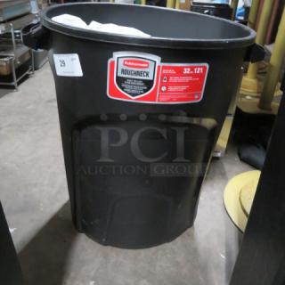 One Rubbermaid 32 Gallon Trash Can.