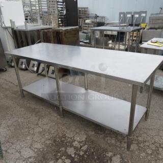 One Stainless Steel Table With Under Shelf. 84X30X34