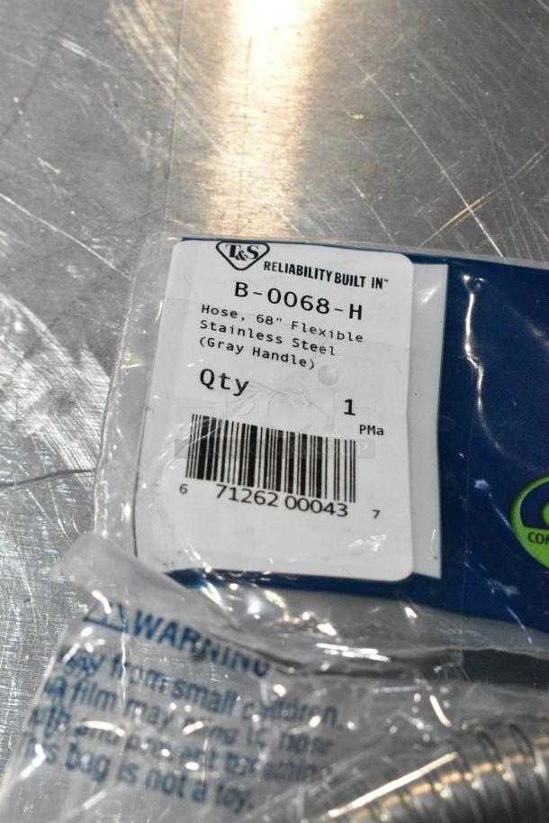 2 BRAND NEW SCRATCH AND DENT! Items Including T&S B-0068-H 68" Stainless Steel Flex Hose with Gray Handle and Polyurethane Liner and 600DB35 Regency 3 1/2" Basket Drain with Strainer - 1 1/2" IPS. 2 Times Your Bid! - Image 3 of 5