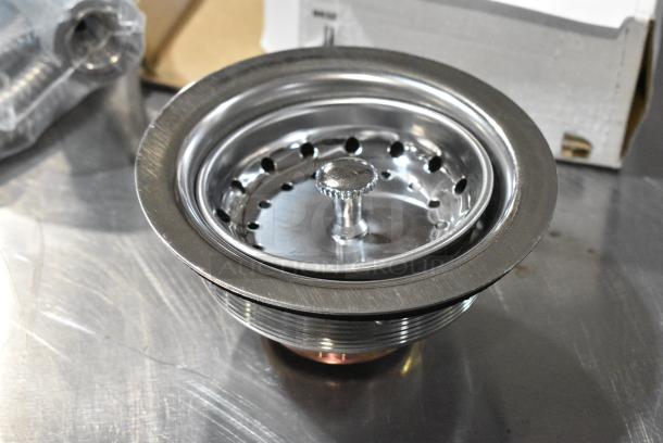 2 BRAND NEW SCRATCH AND DENT! Items Including T&S B-0068-H 68" Stainless Steel Flex Hose with Gray Handle and Polyurethane Liner and 600DB35 Regency 3 1/2" Basket Drain with Strainer - 1 1/2" IPS. 2 Times Your Bid! - Image 4 of 5