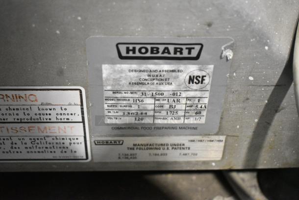 Hobart HS6 Stainless Steel Commercial Countertop Meat Slicer w/ Blade Sharpener. Missing Arm and Carriage. 120 Volts, 1 Phase. Tested and Working! - Image 8 of 8