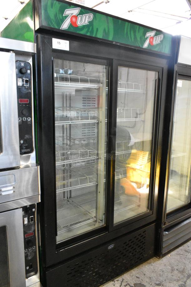 Carrier MC1100 Metal Commercial 2 Door Reach In Cooler Merchandiser w/ Poly Coated Racks. 115 Volts, 1 Phase. Tested and Powers On But Does Not Get Cold - Image 1 of 7