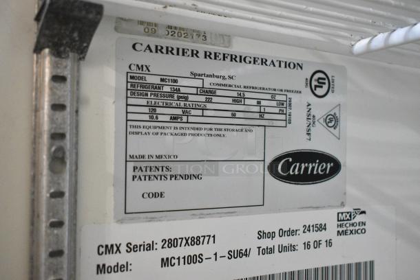 Carrier MC1100 Metal Commercial 2 Door Reach In Cooler Merchandiser w/ Poly Coated Racks. 115 Volts, 1 Phase. Tested and Powers On But Does Not Get Cold - Image 6 of 7