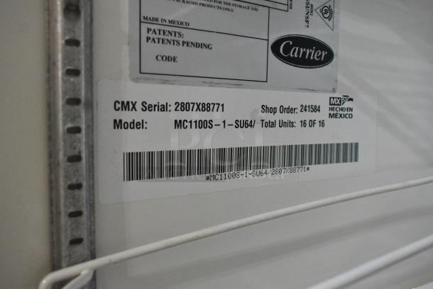 Carrier MC1100 Metal Commercial 2 Door Reach In Cooler Merchandiser w/ Poly Coated Racks. 115 Volts, 1 Phase. Tested and Powers On But Does Not Get Cold - Image 7 of 7