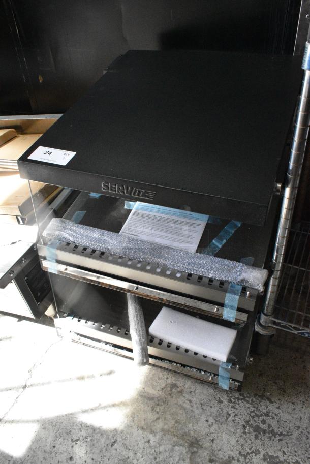 BRAND NEW SCRATCH AND DENT! ServIt 423OAM65D Metal Commercial 24" Full Service Slanted 2-Shelf Countertop Heated Display Merchandiser. 120 Volts, 1 Phase. Tested and Working! - Image 2 of 8