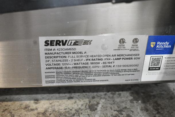 BRAND NEW SCRATCH AND DENT! ServIt 423OAM65D Metal Commercial 24" Full Service Slanted 2-Shelf Countertop Heated Display Merchandiser. 120 Volts, 1 Phase. Tested and Working! - Image 8 of 8