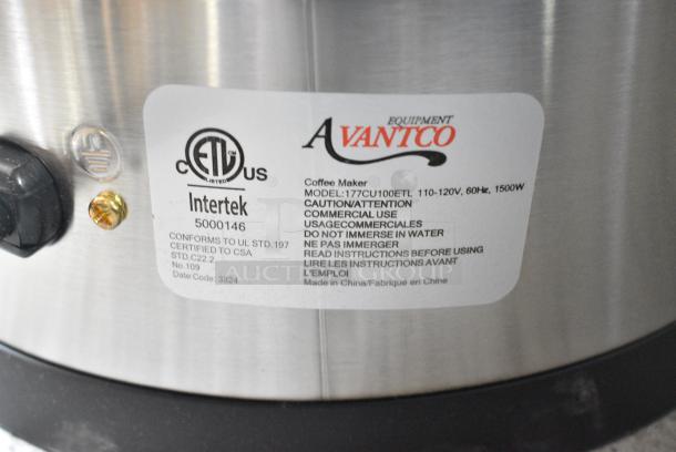 BRAND NEW SCRATCH AND DENT! Avantco 177CU100ETL 100 Cup (500 oz.) Double Wall Stainless Steel Coffee Urn / Coffee Percolator. 120 Volts, 1 Phase. - Image 7 of 7