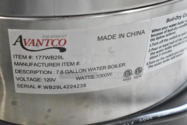 BRAND NEW SCRATCH AND DENT! Avantco 177WB29L 7.6 Gallon 196 Cup (29 Liter) Water Boiler. 120 Volts, 1 Phase. - Image 7 of 7