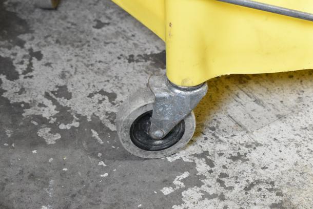 Yellow Poly Mop Bucket w/ Wringing Attachment on Commercial Casters. - Image 2 of 8