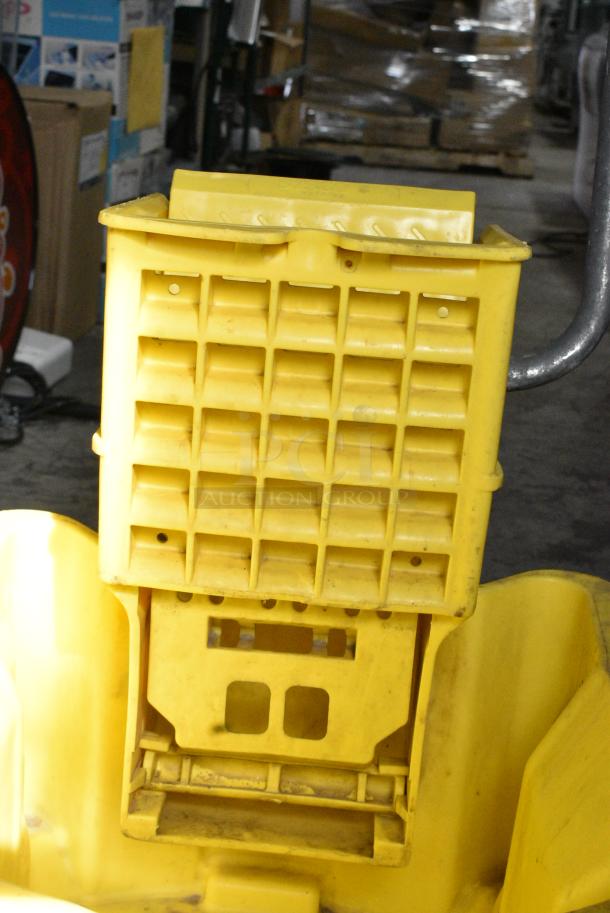 Yellow Poly Mop Bucket w/ Wringing Attachment on Commercial Casters. - Image 4 of 8