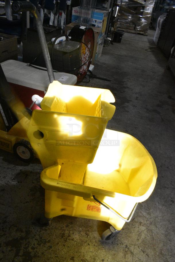 Yellow Poly Mop Bucket w/ Wringing Attachment on Commercial Casters. - Image 7 of 8