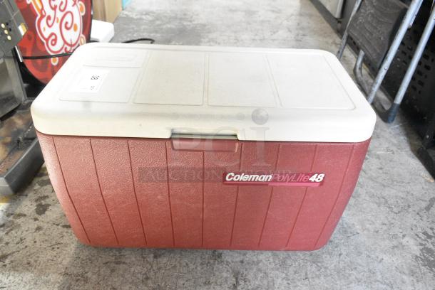 Coleman Poly Red and White Portable Cooler. - Image 1 of 5