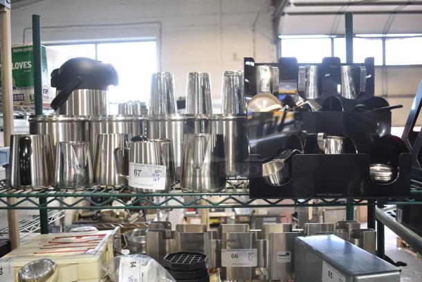 ALL ONE MONEY! Tier Lot of Various Items Including Stainless Steel Pitchers, Stainless Steel Bins and Stainless Steel Mixing Cups - Image 1 of 6