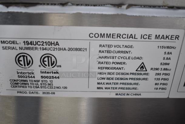 2020 Avantco 194UC210HA Stainless Steel Commercial Undercounter Self Contained Ice Machine. 115 Volts, 1 Phase. - Image 7 of 8