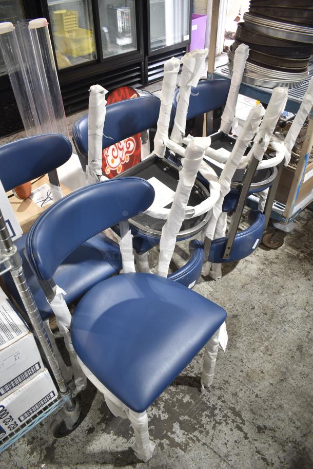 6 BRAND NEW SCRATCH AND DENT! Black Metal Dining Height Chair w/ Blue Back Rest and Seat Cushion. 6 Times Your Bid! - Image 3 of 6