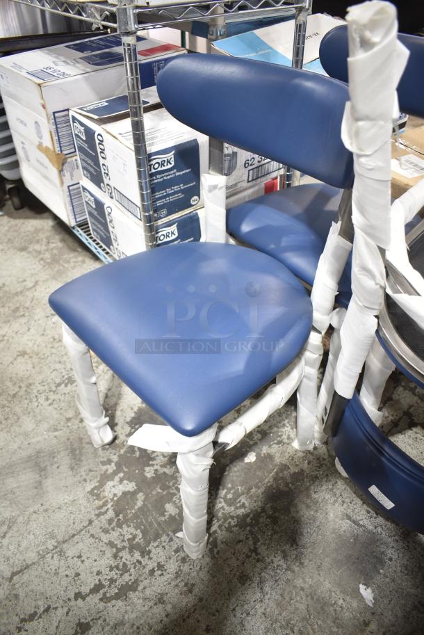 6 BRAND NEW SCRATCH AND DENT! Black Metal Dining Height Chair w/ Blue Back Rest and Seat Cushion. 6 Times Your Bid! - Image 6 of 6